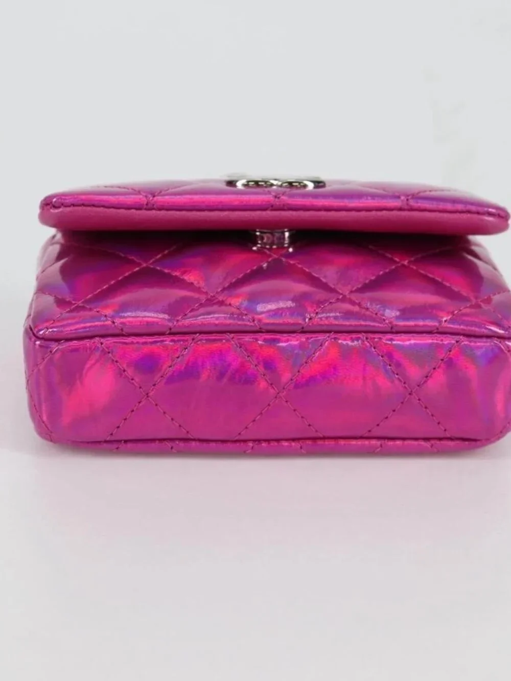 CHANEL Matelasse Pouch Patent leather Pink Silver CC Auth bs29324SM